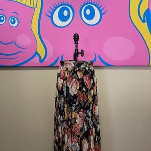 Moschino  Black Pink Floral Knife Pleat Maxi Long Skirt